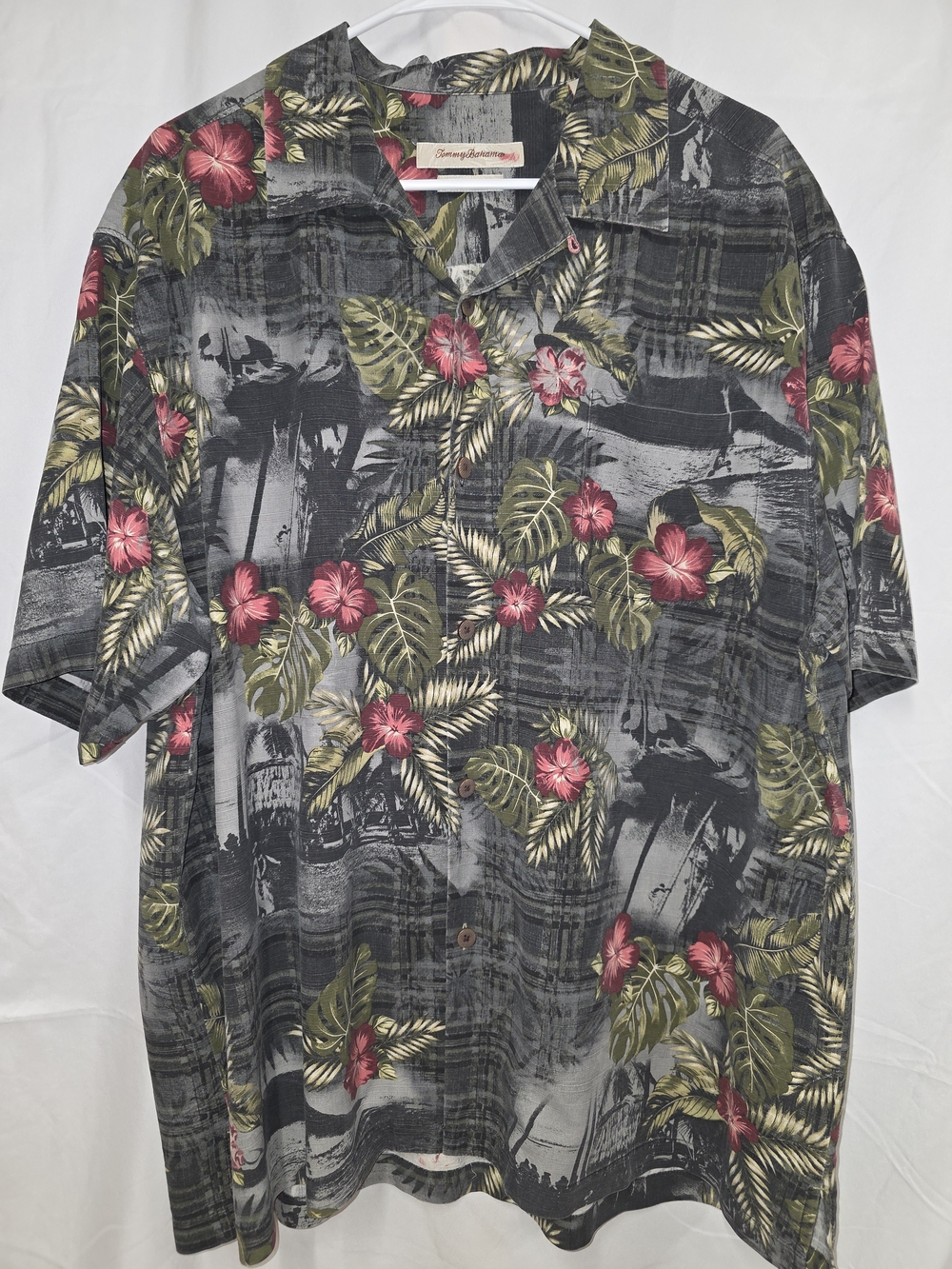 Tommy Bahama Gray Floral Hawaiian Button-Down Shirt XL